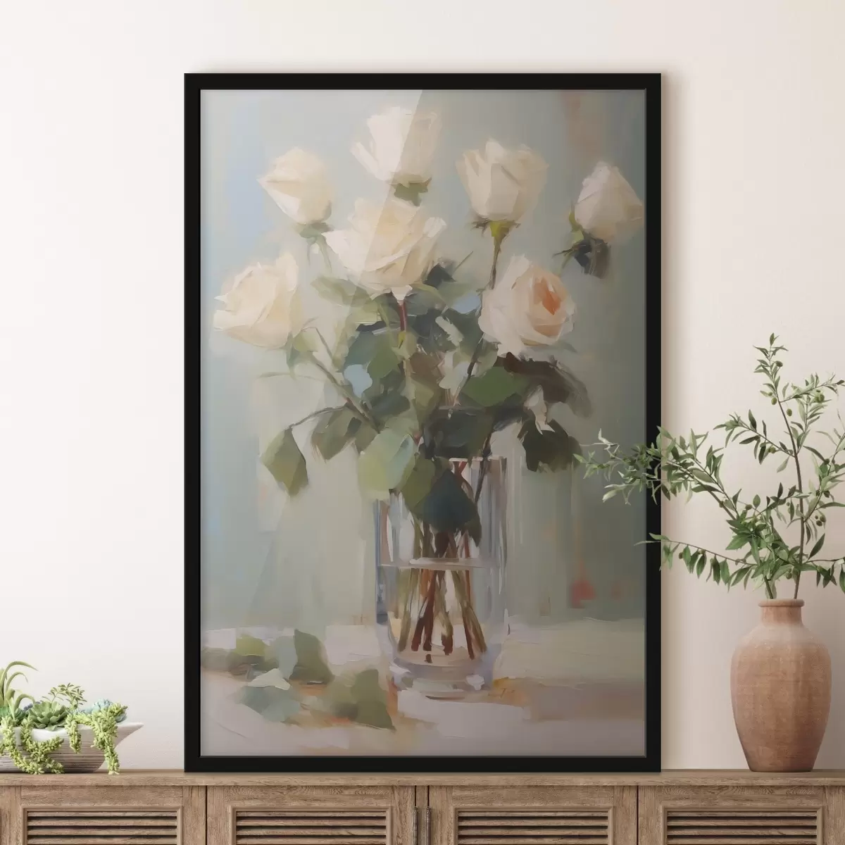 Poster Rose in un vaso di vetro imitazione pittura f43432