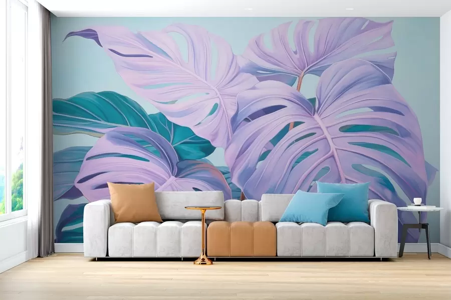 Carta da parati nature Fogliame tropicale con colori al neon 