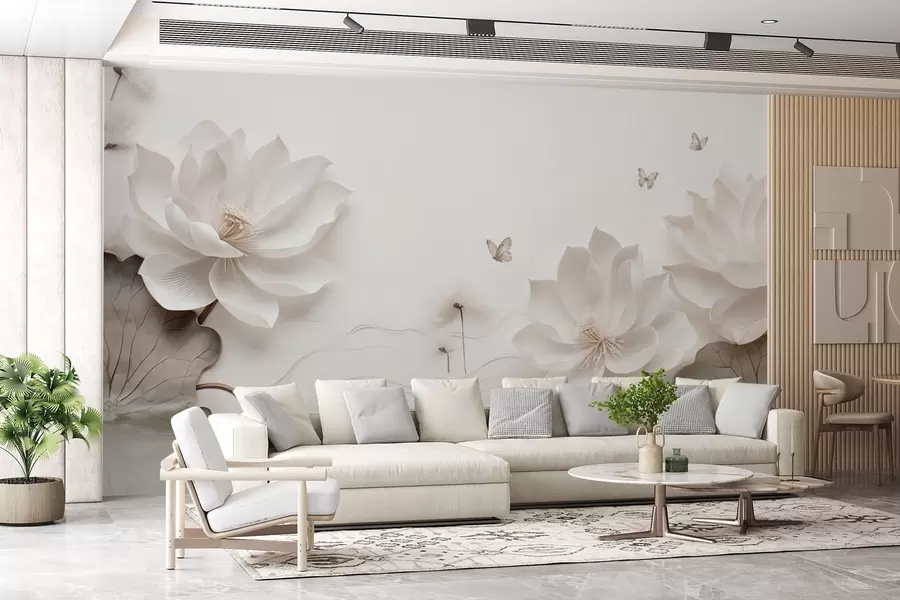 Carta da parati Floreale Fiori di loto con farfalle sull'acqua n. w03523