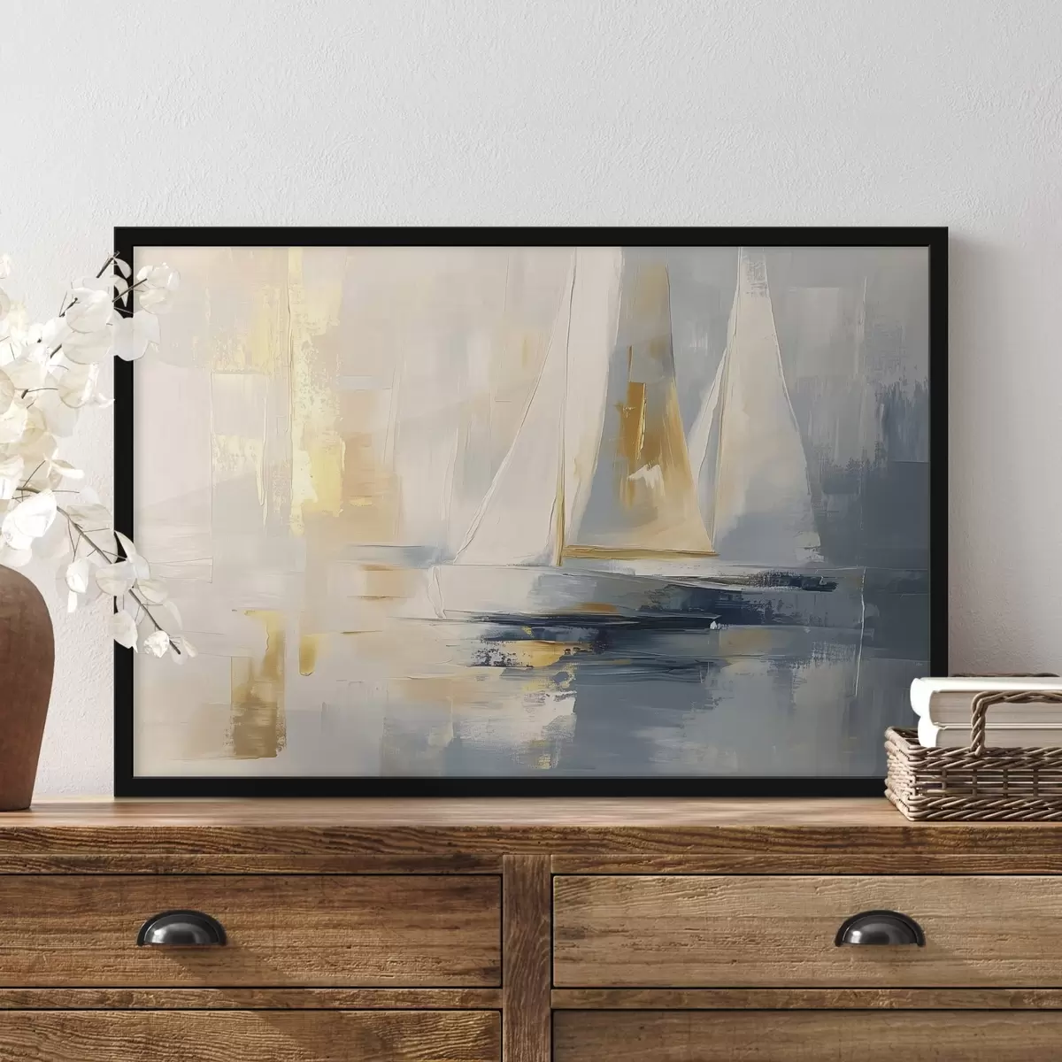 Poster Astrazione con barche a vela nel mare, stile acrilico, tramonto f43500