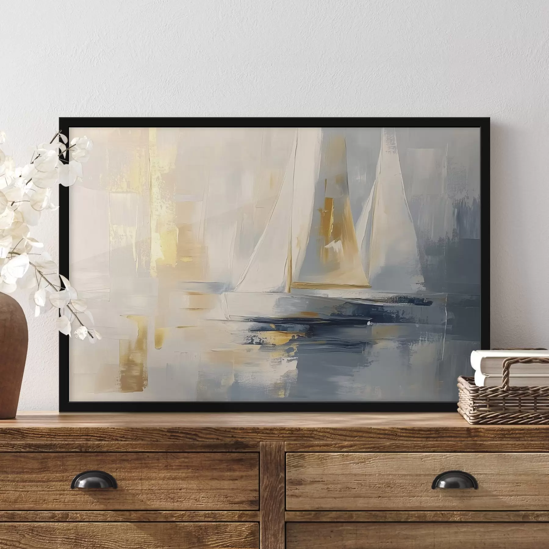 carta da parati Astrazione con barche a vela nel mare, stile acrilico, tramonto nr. f43500