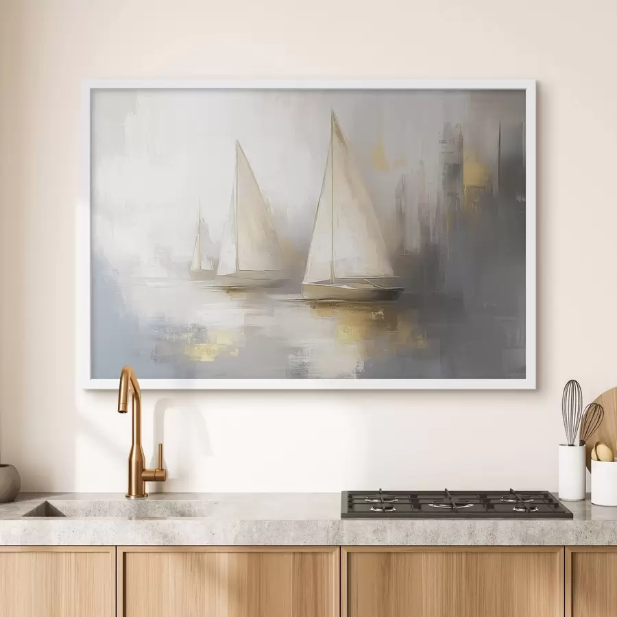 carta da parati Barche sul mare, astrazione, stile olio, colori beige nr. f43505