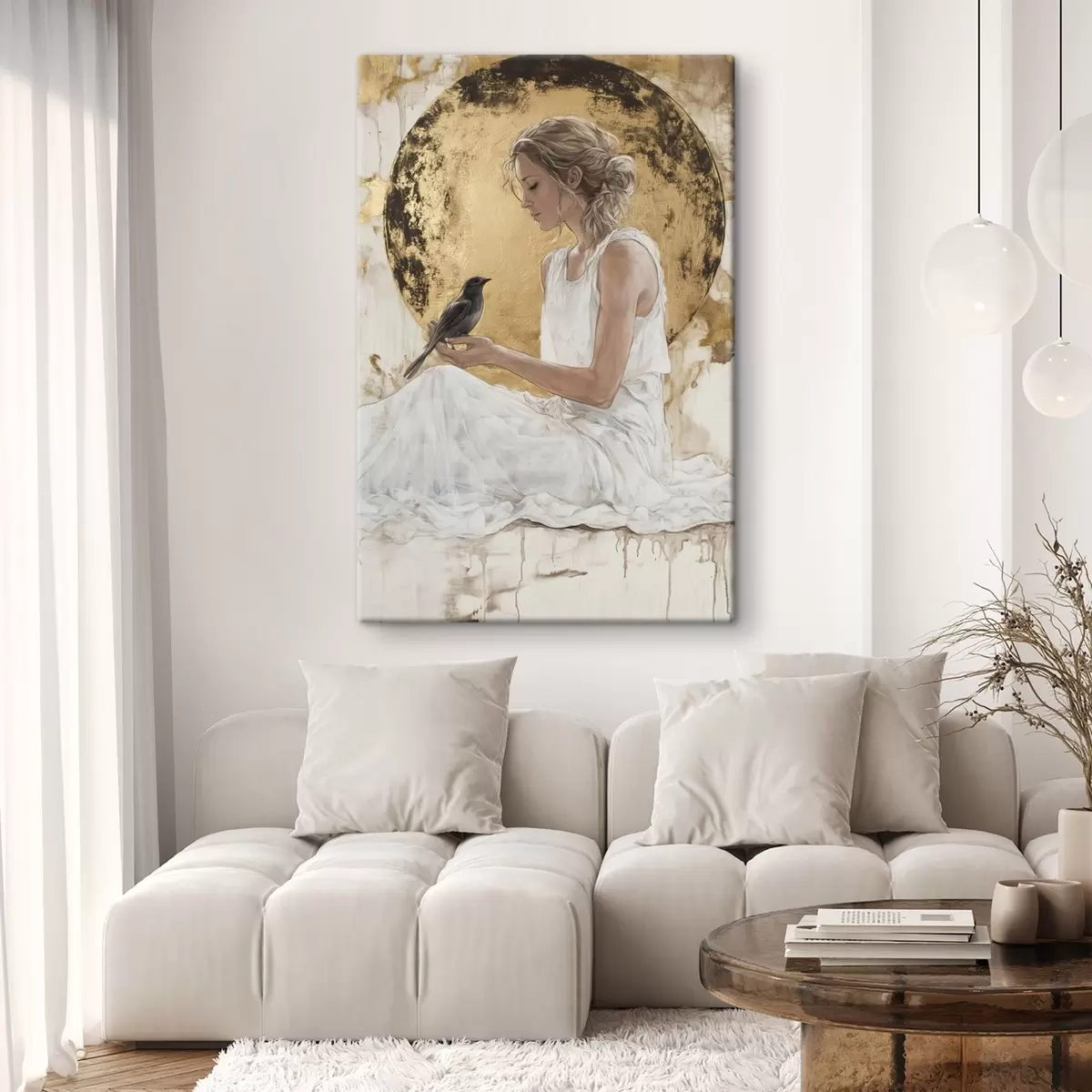 carta da parati Bella donna con uccello, Grecia, disegno in stile acrilico nr. s43503