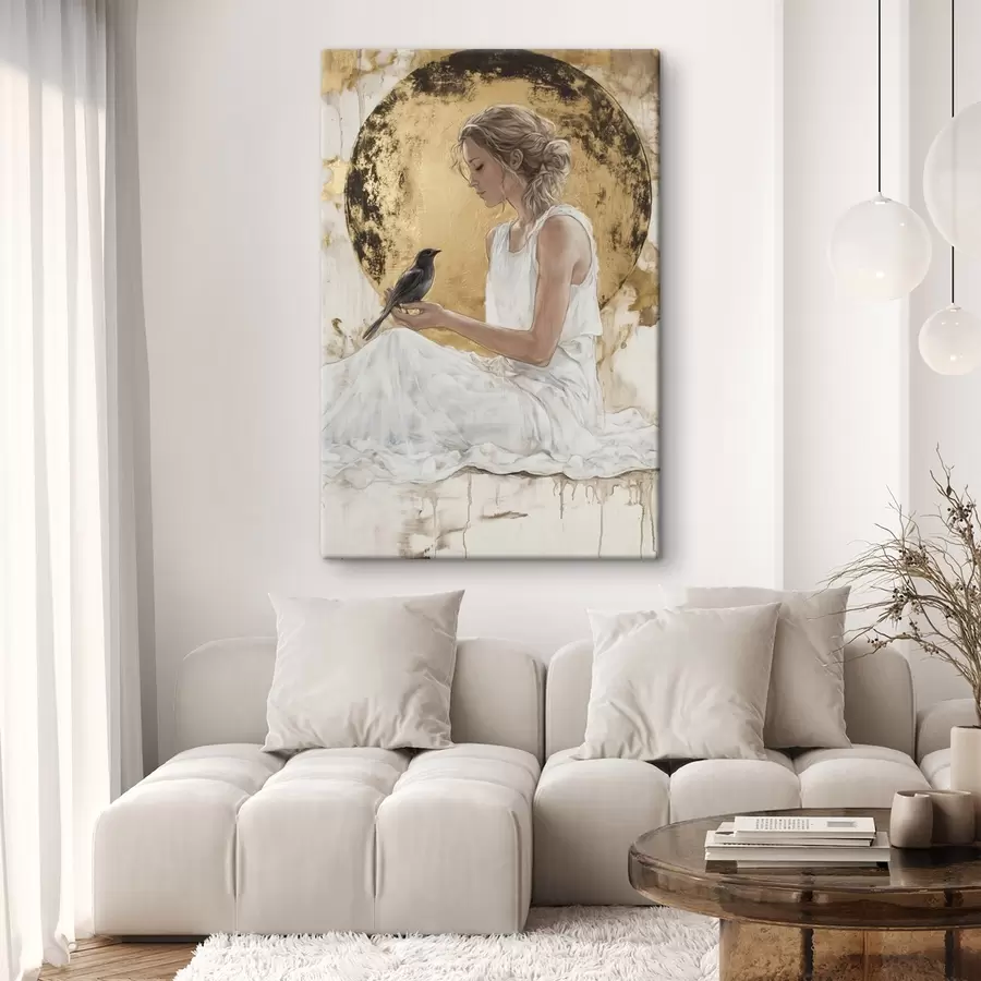 carta da parati Bella donna con uccello, Grecia, disegno in stile acrilico nr. s43503