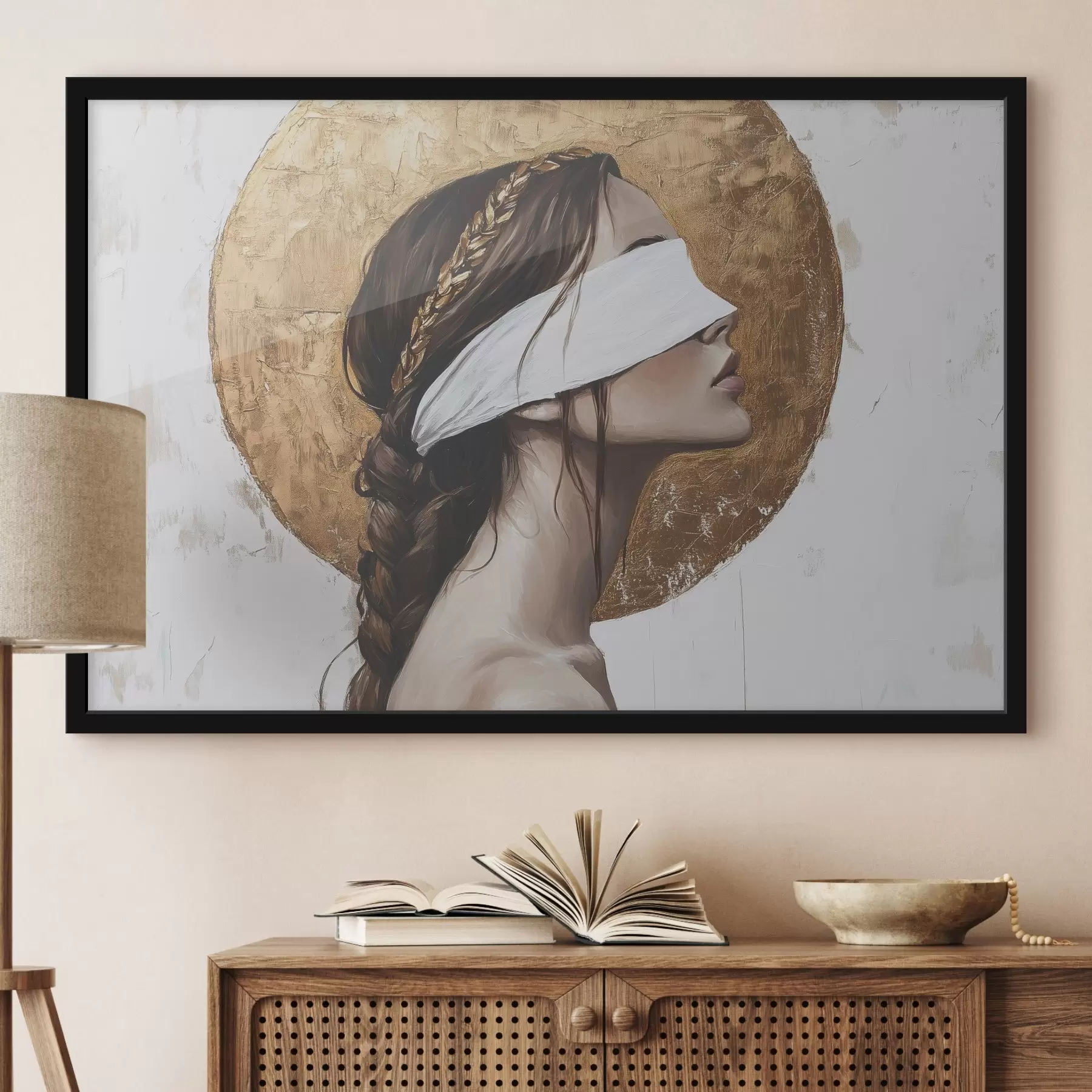 carta da parati Donna con benda sugli occhi, Grecia, disegno in stile acrilico nr. f43502