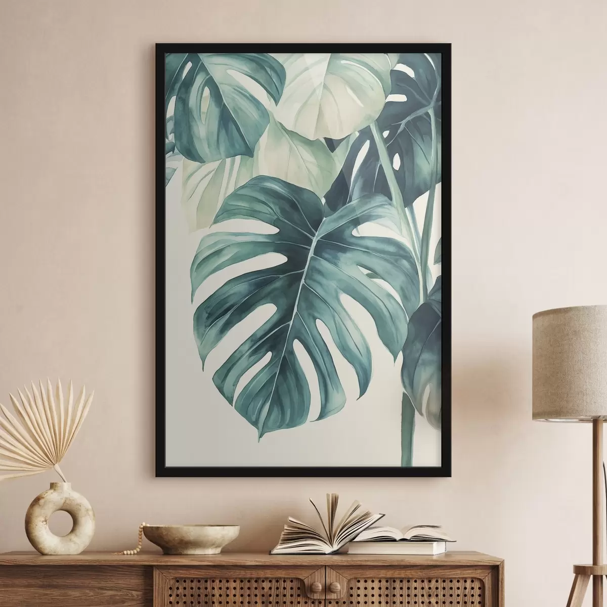 Poster Foglie di palma Monstera, stile acquerello, floreale, tropicale f43507