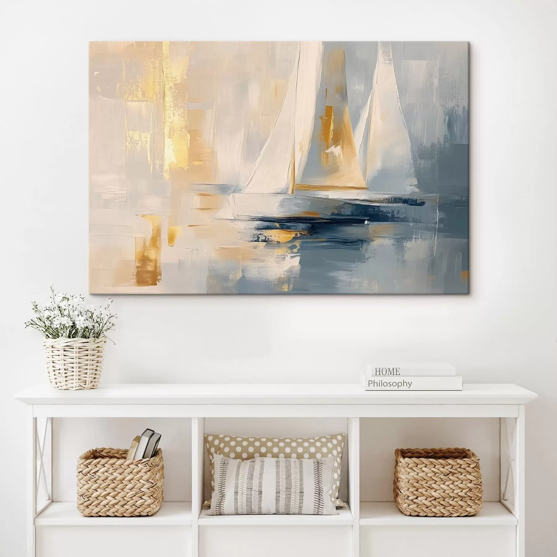 carta da parati Astrazione con barche a vela nel mare, stile acrilico, tramonto nr. s43500