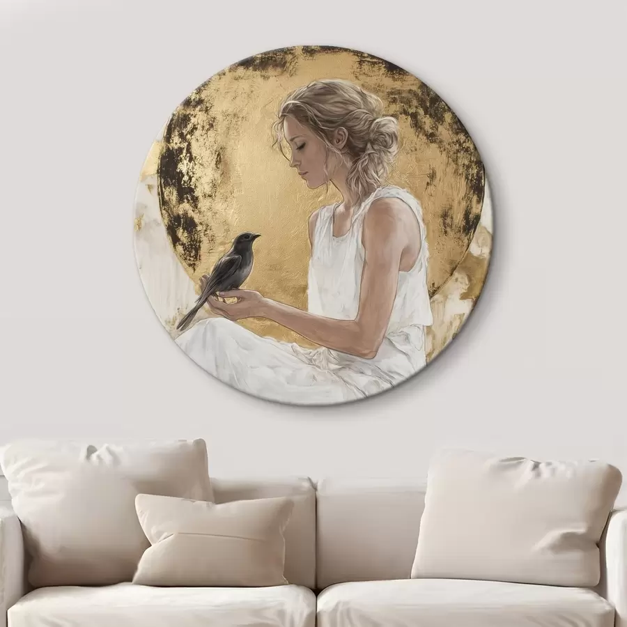 carta da parati Bella donna con uccello, Grecia, disegno in stile acrilico nr. r43503