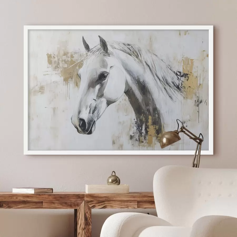 carta da parati Cavallo bianco, disegno ad olio, animali, pennellate vivaci nr. f43497