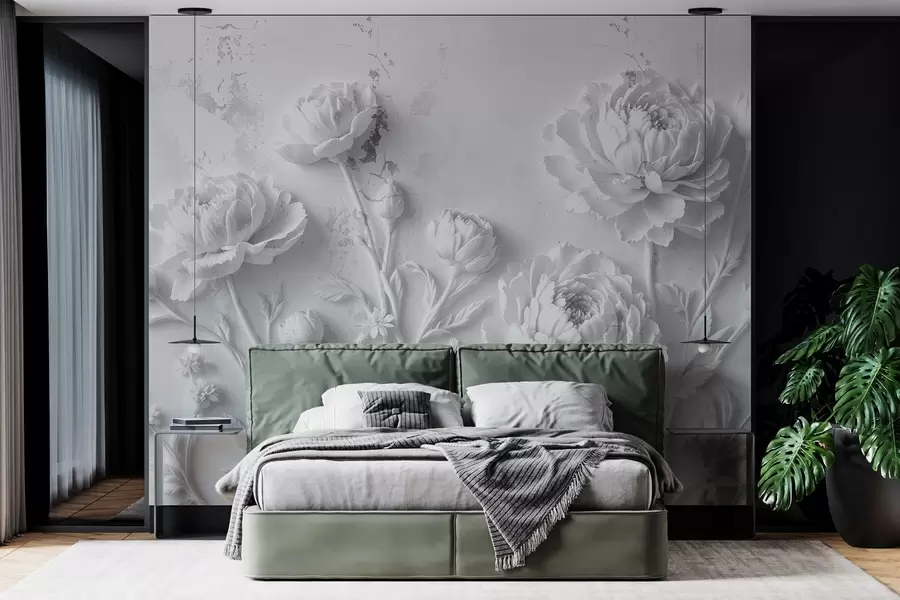 Carta da parati 3D Fiori su sfondo di cemento stile grunge 