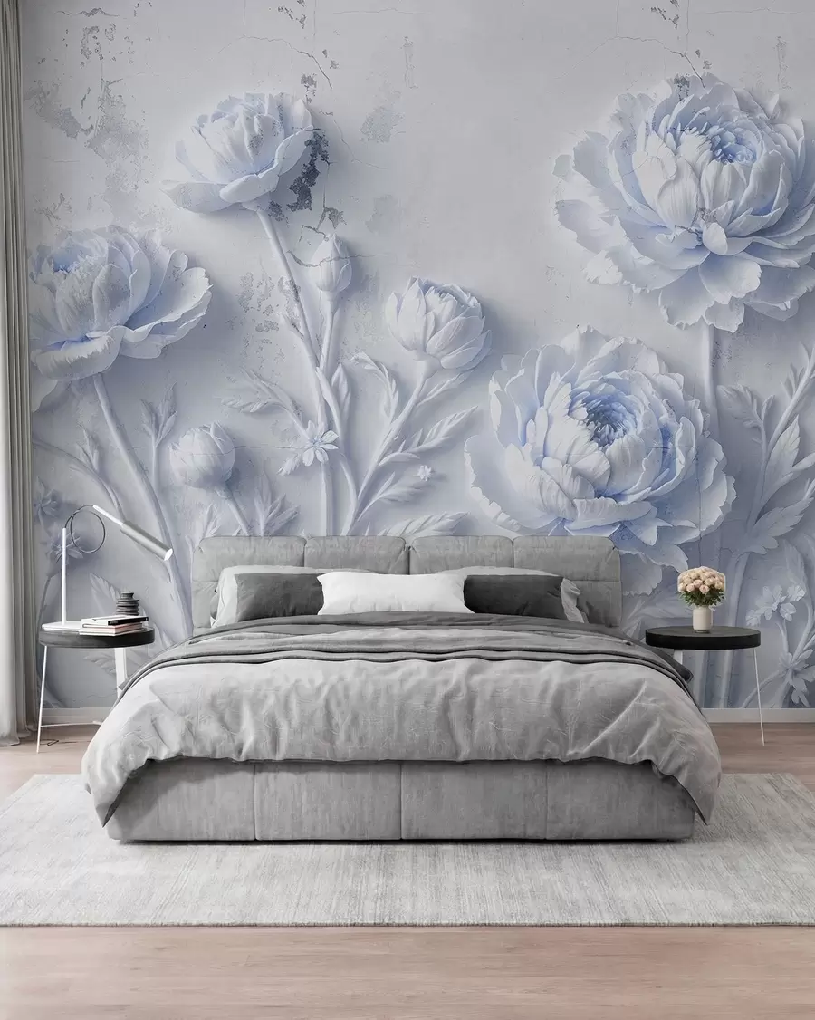 Carta da parati 3D Fiori Fiori su sfondo di cemento stile grunge n. w03553v1