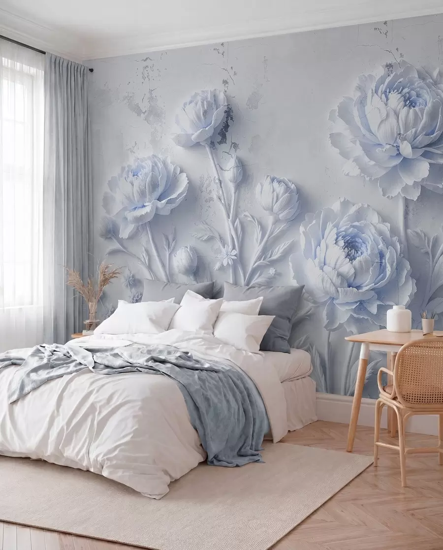 Carta da parati 3D Fiori Fiori su sfondo di cemento stile grunge n. w03553v1