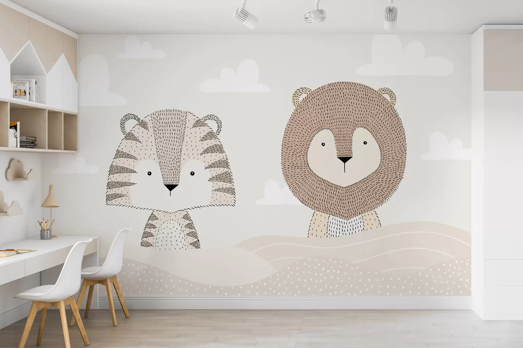 Carta da parati per Bambini Una tigre con un leone 