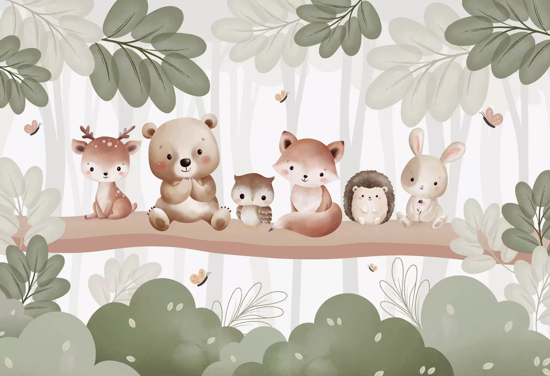 Carta da parati per Bambini Animali simpatici nella foresta 
