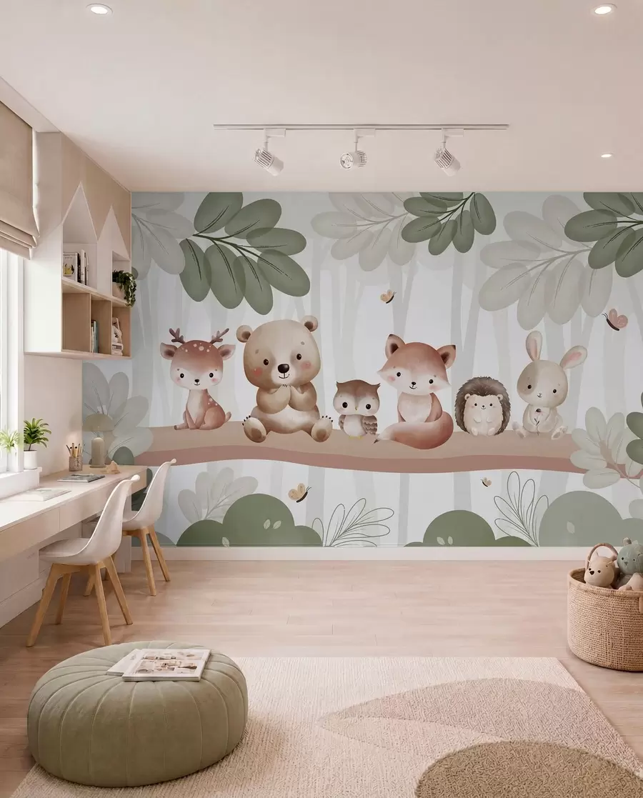 Carta da parati per Bambini Animali del bosco in fila 