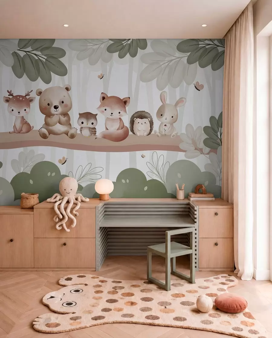 Carta da parati per Bambini Animali del bosco in fila 