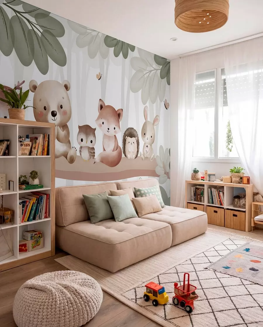 Carta da parati per Bambini Animali del bosco in fila 