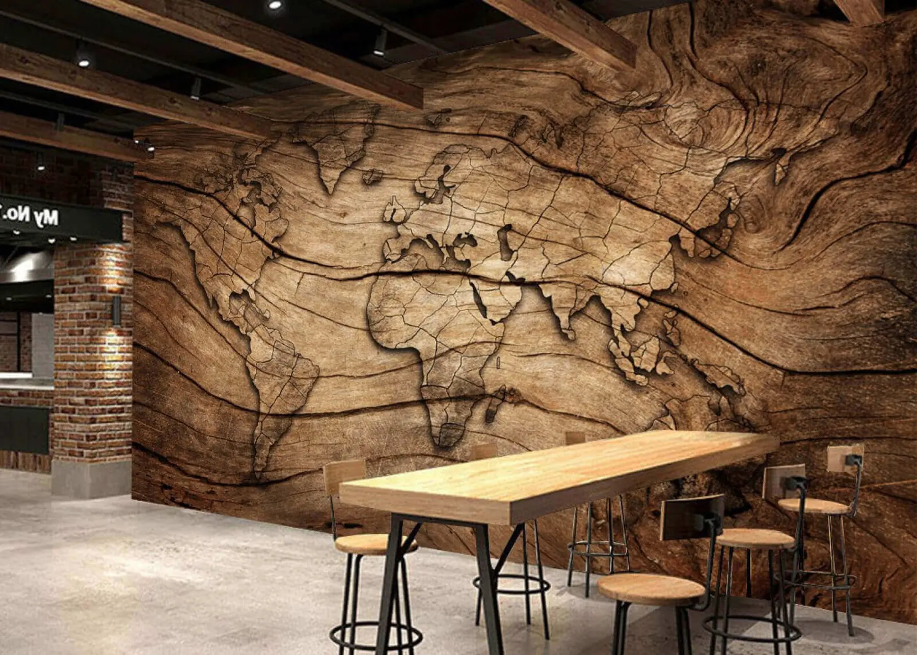 carta da parati mappa del mondo su legno nr. u53146