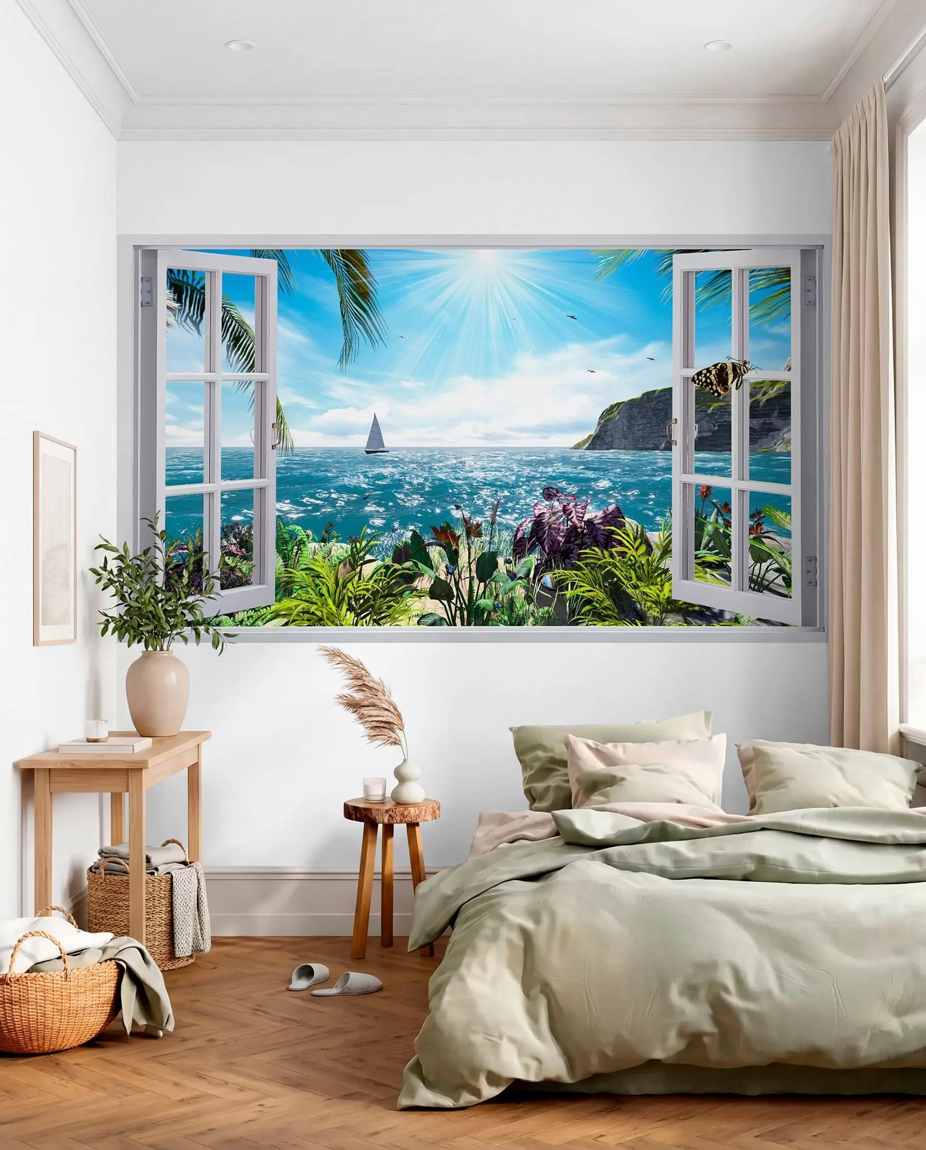 Carta da parati Mare Vista dalla finestra sul mare e sullo yacht