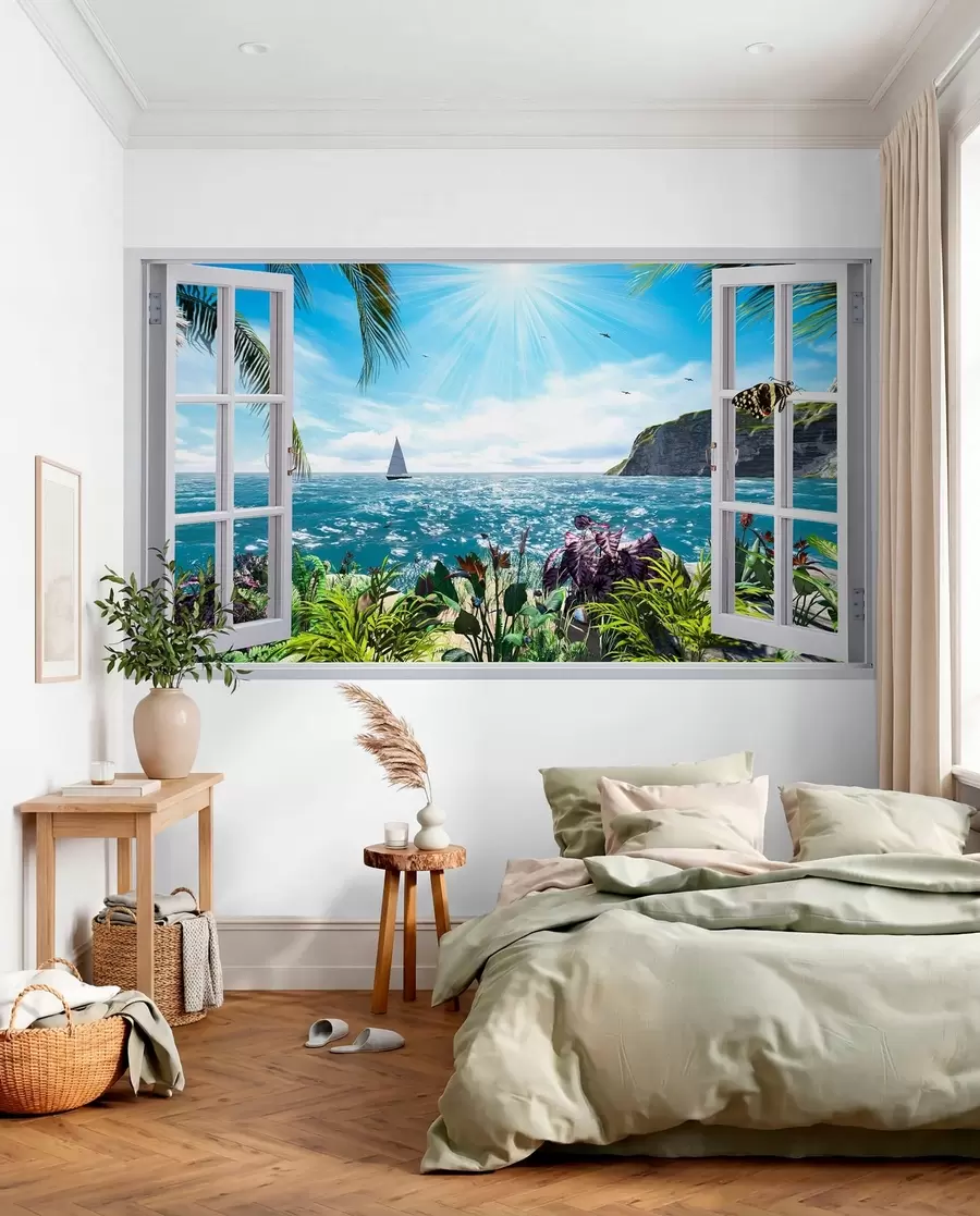 Carta da parati Mare Vista dalla finestra sul mare e sullo yacht