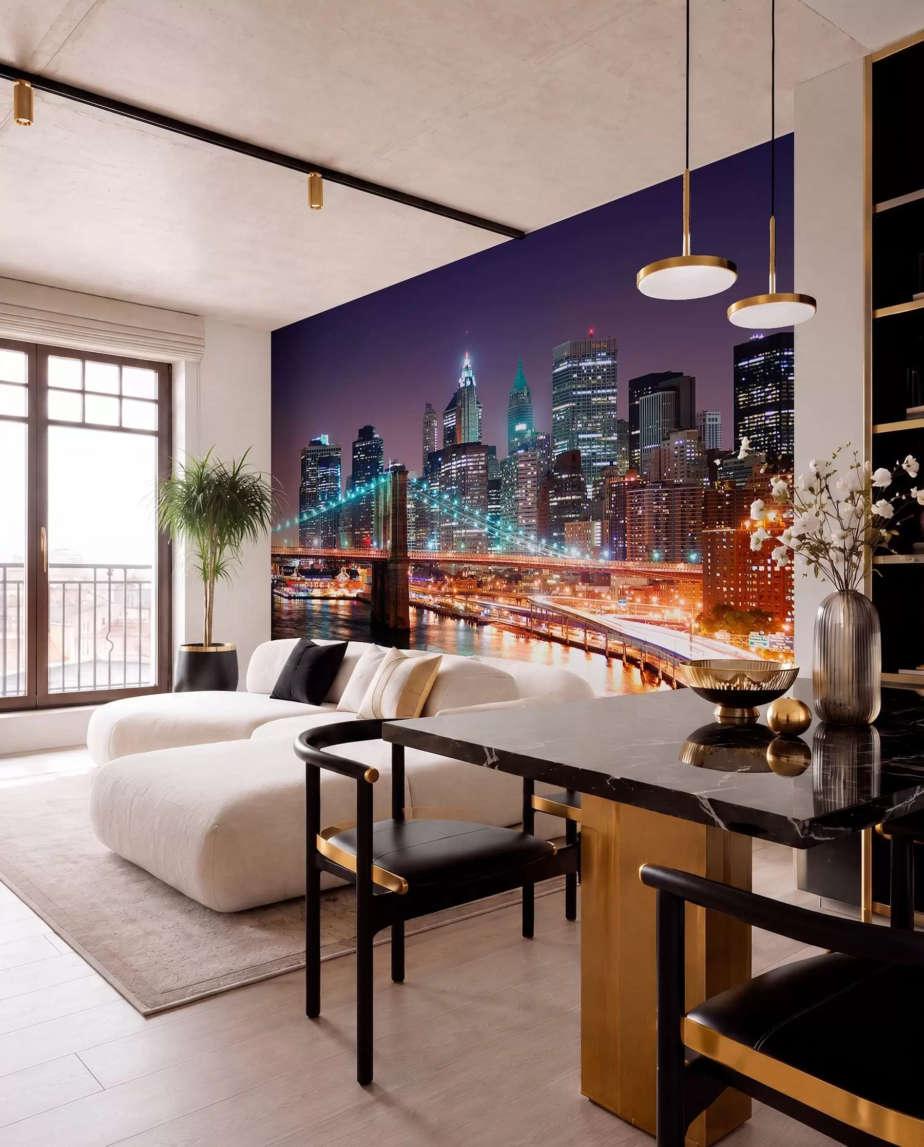 Carta da parati con la vista di città Luci del ponte di Brooklyn 
