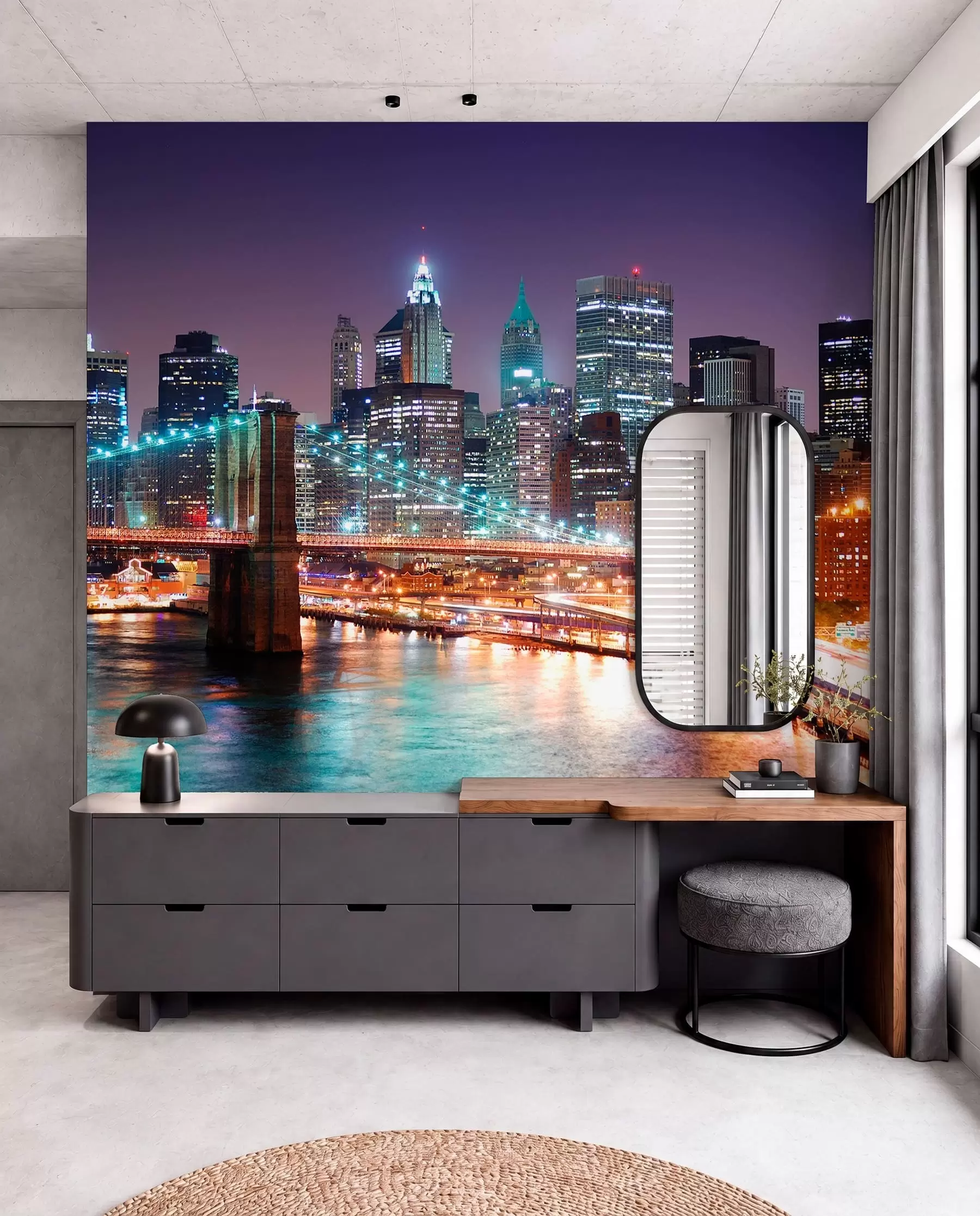 Carta da parati con la vista di città Luci del ponte di Brooklyn 