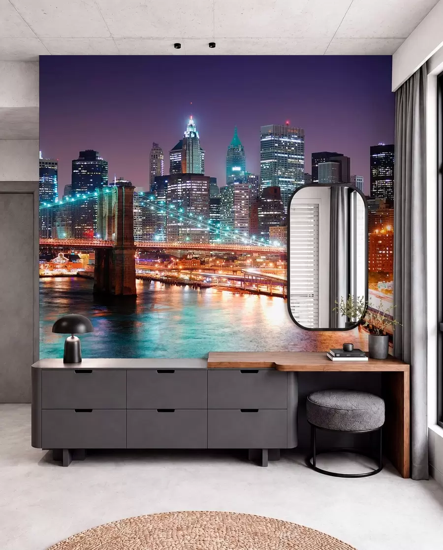 Carta da parati con la vista di città Ponte di Brooklyn, New York 