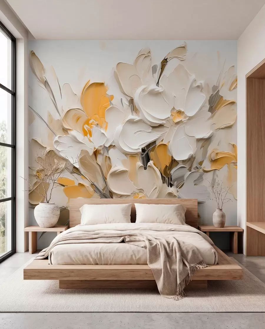 Carta da parati 3D Fiori Fiori volumetrici astratti in stile pittura ad olio n. w03582v2
