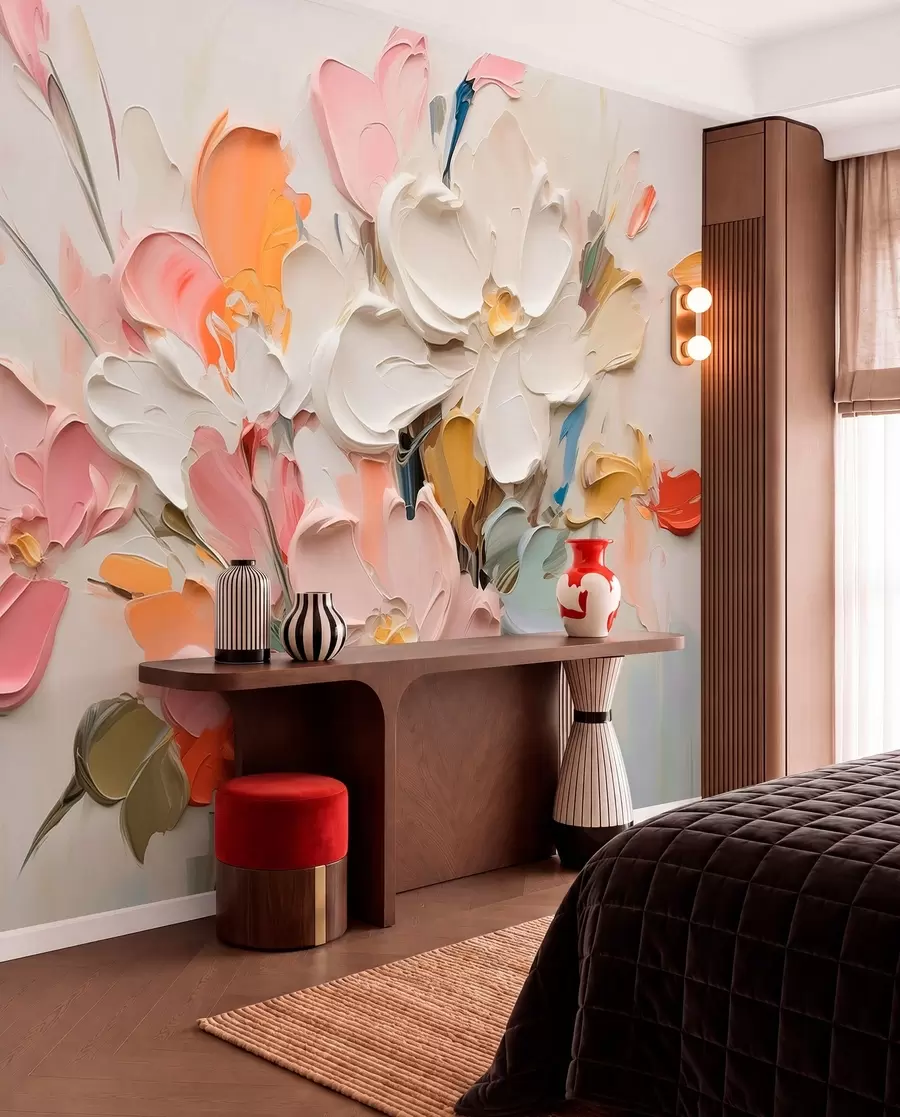 Carta da parati 3D Fiori Fiori volumetrici astratti in stile pittura ad olio n. w03582