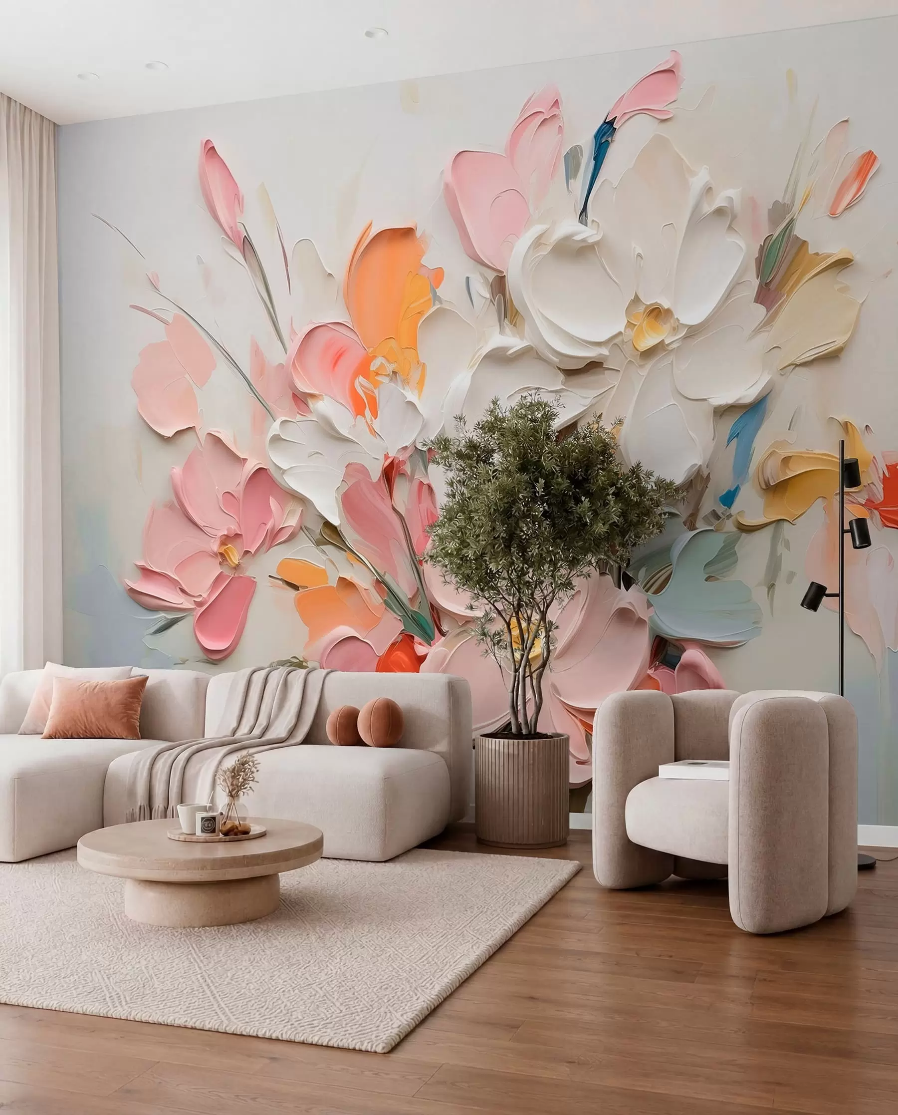 Carta da parati 3D Fiori Fiori volumetrici astratti in stile pittura ad olio n. w03582