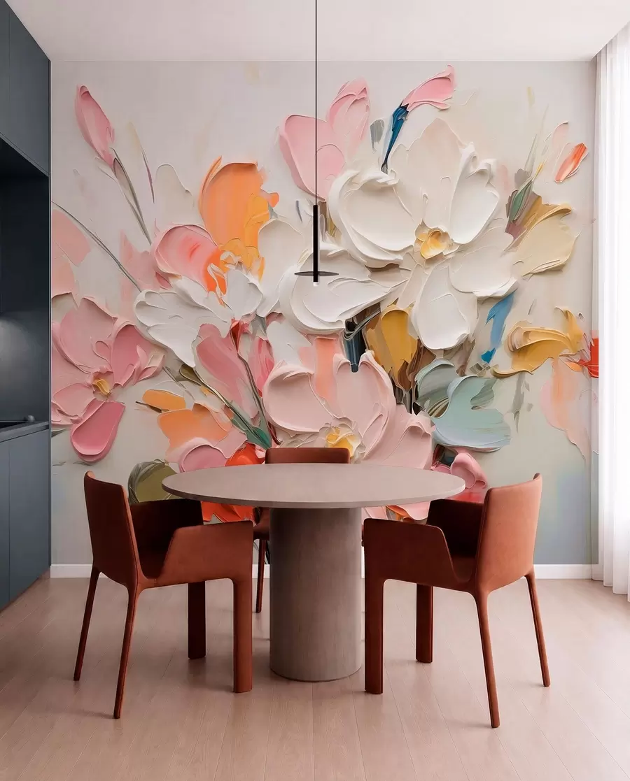 Carta da parati 3D Fiori Fiori volumetrici astratti in stile pittura ad olio n. w03582