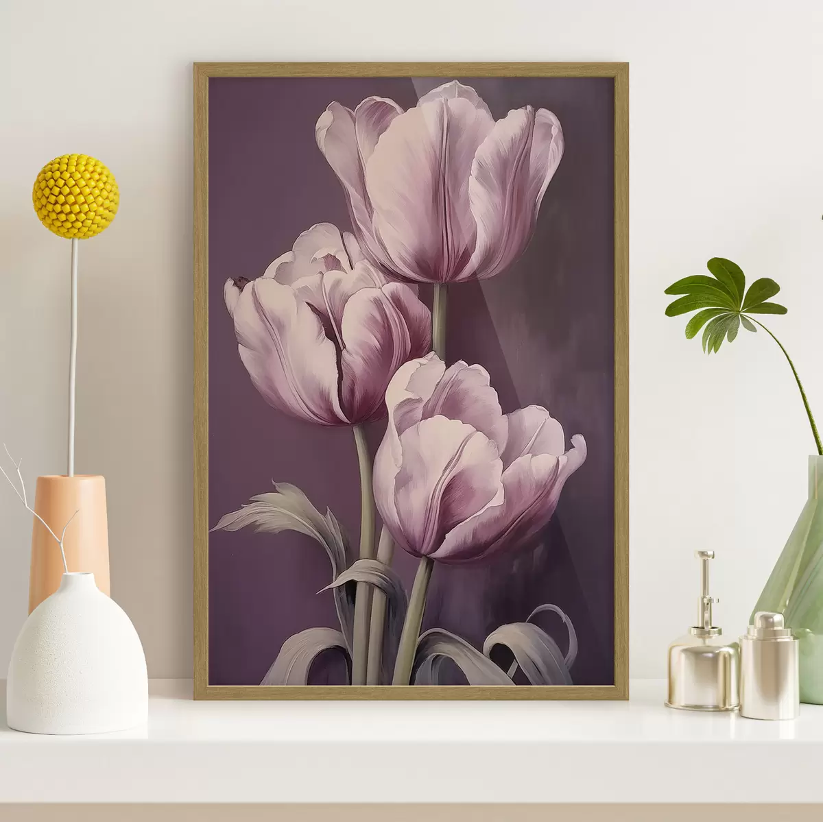 Poster Eleganti tulipani su sfondo viola f43513