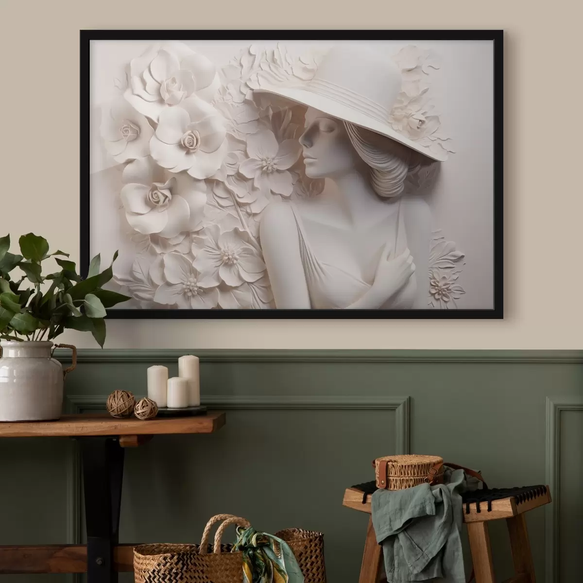 Poster Bassorilievo imitato di una donna con cappello f43547