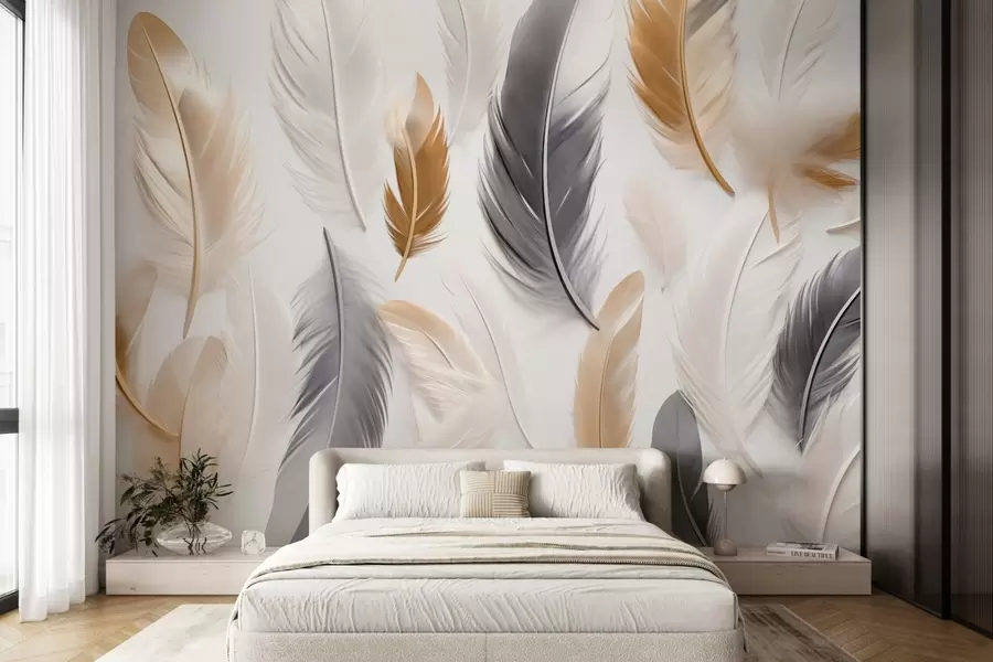 carta da parati Piume grigio-beige dai toni morbidi e pacati nr. w08955
