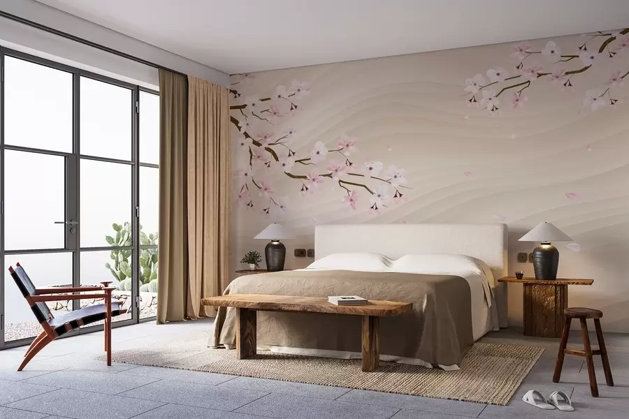 carta da parati Rami di sakura su uno sfondo sabbioso ondulato nr. w08959