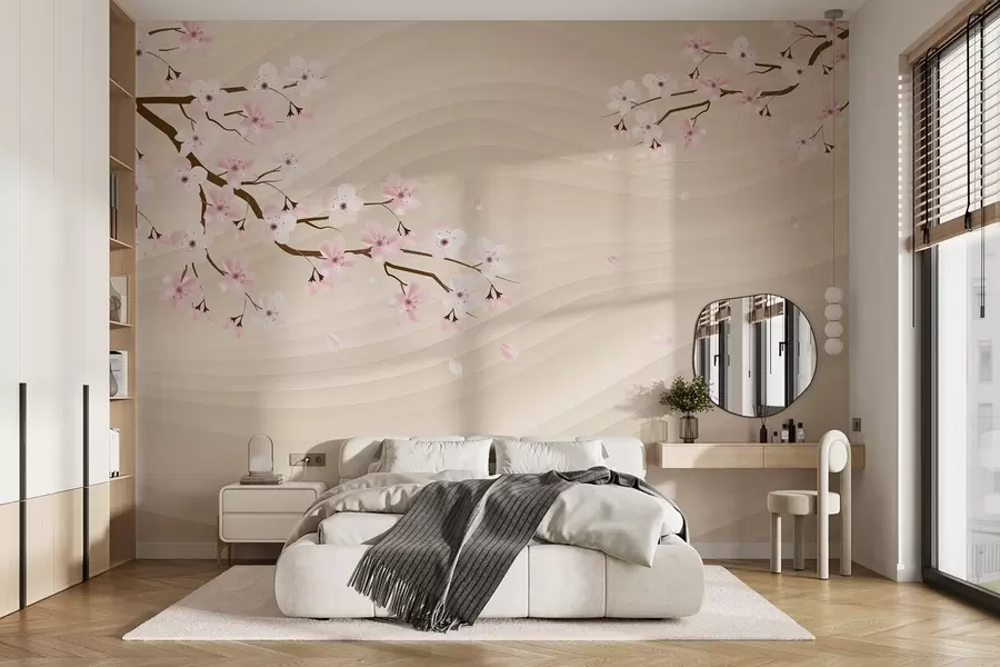 carta da parati Rami di sakura su uno sfondo sabbioso ondulato nr. w08959