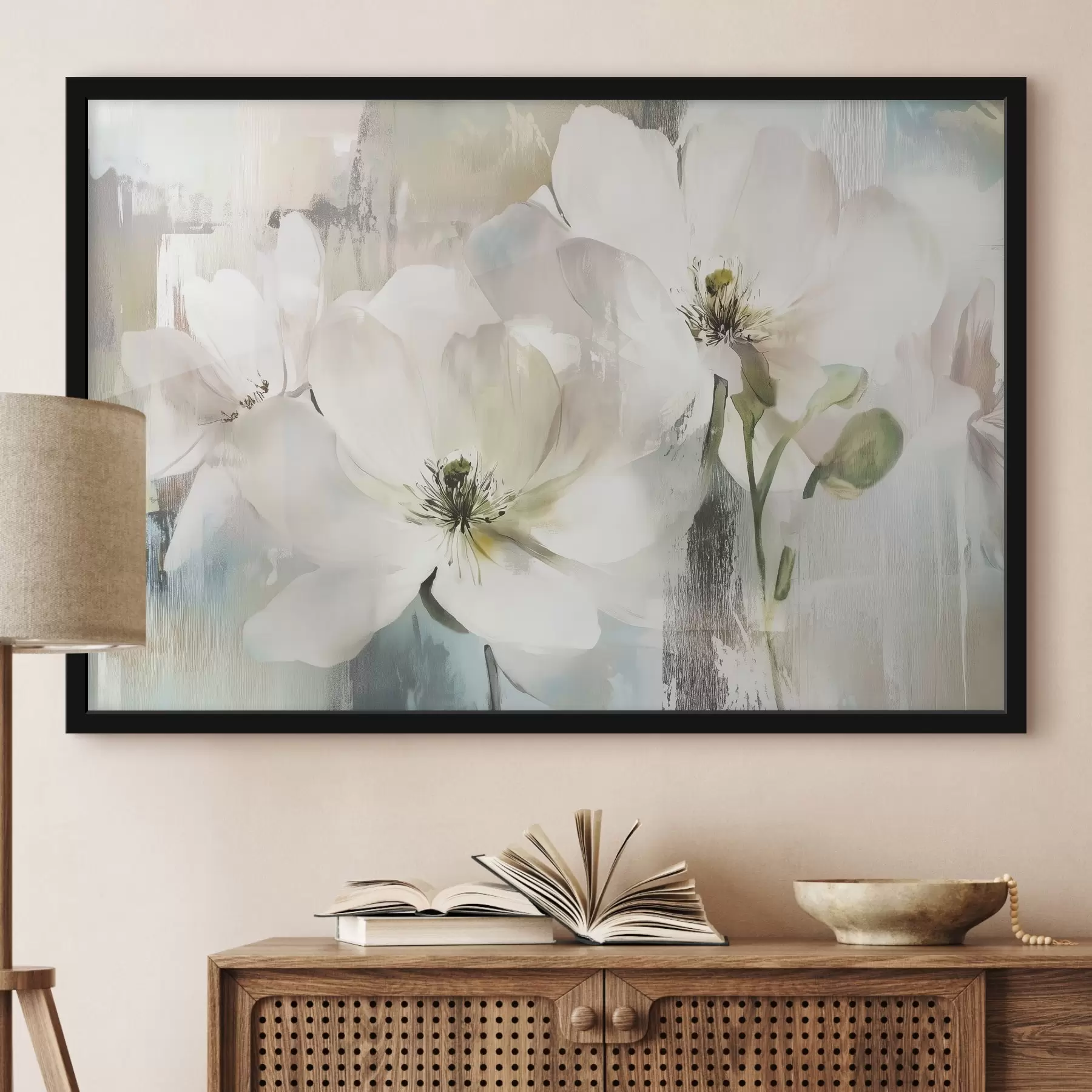 carta da parati Fiori bianchi in stile pittura ad olio nr. f43903