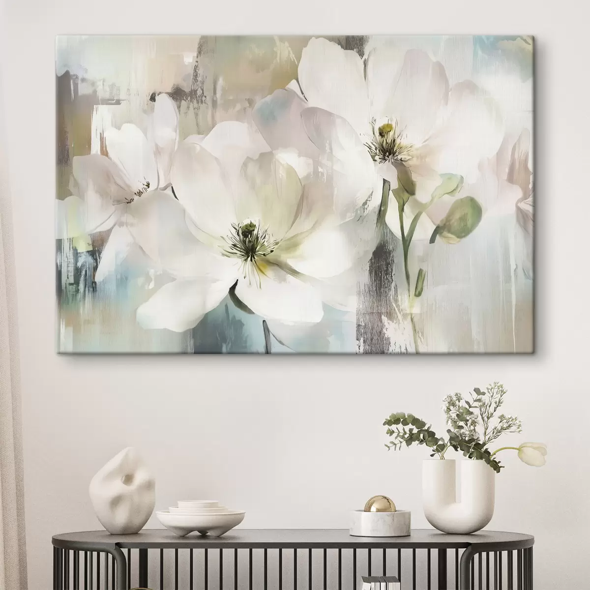 carta da parati Fiori bianchi in stile pittura ad olio nr. s43903