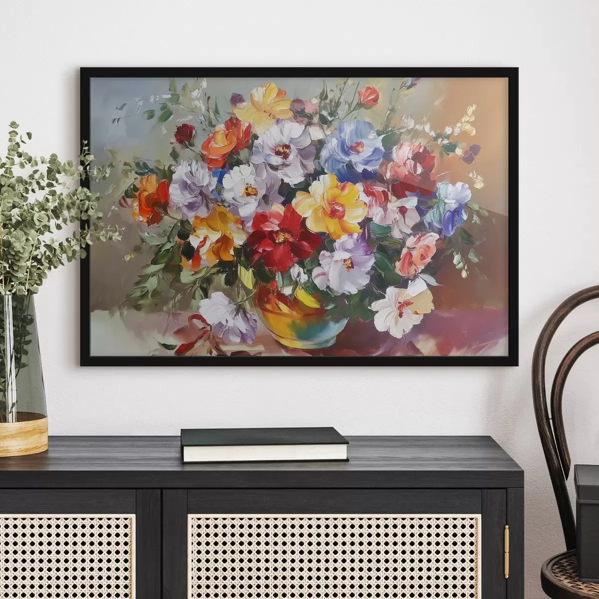 Poster Fiori multicolori in un vaso in stile pittura ad olio f43909