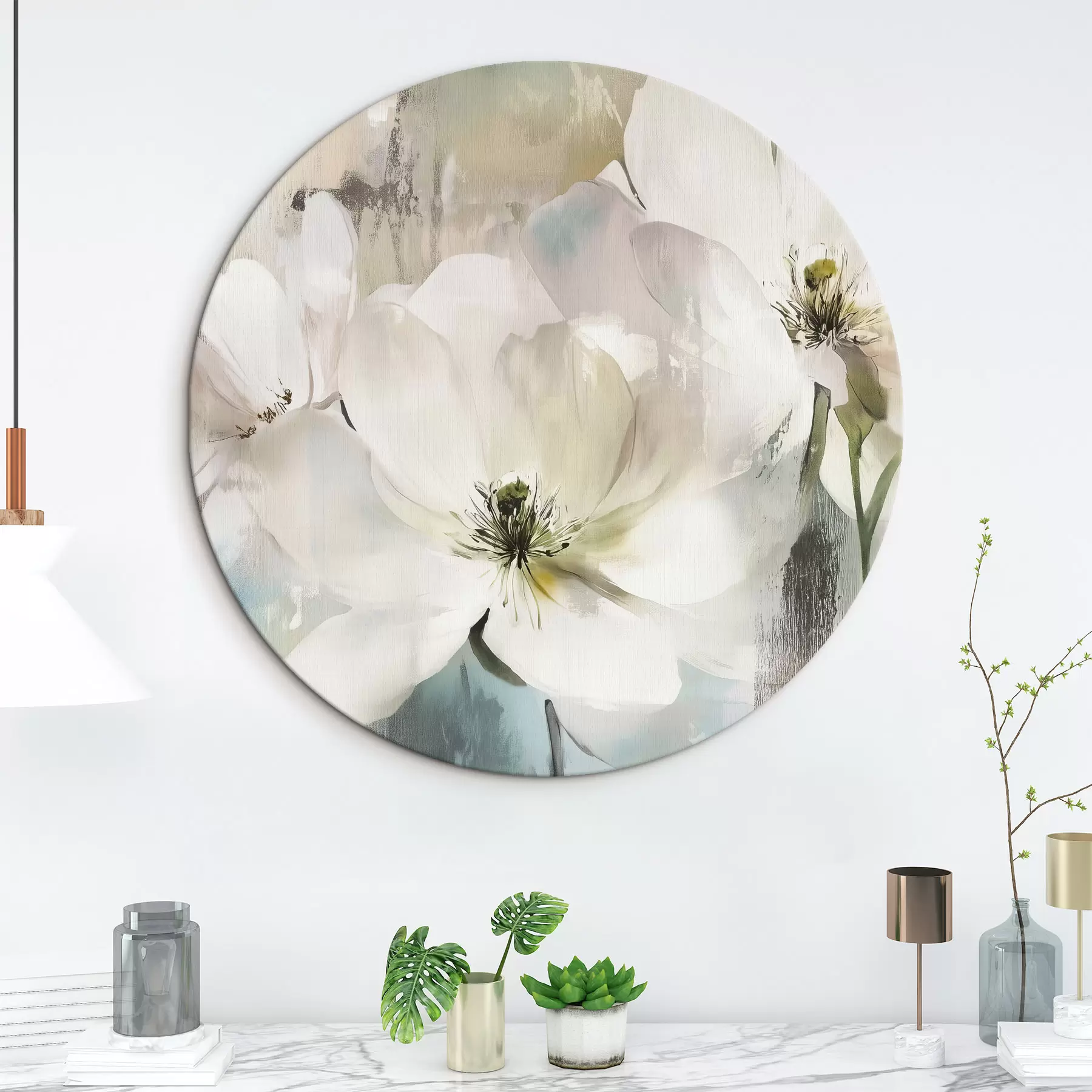 carta da parati Fiori bianchi in stile pittura ad olio nr. r43903