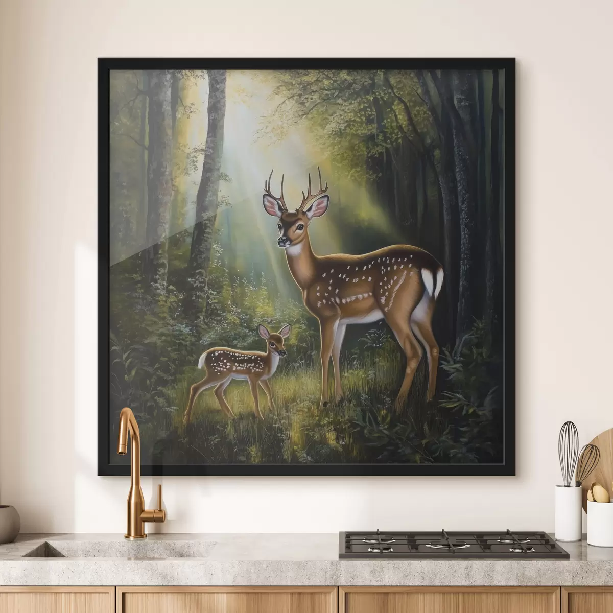 Poster Cervo e cerbiatto nella foresta f43915
