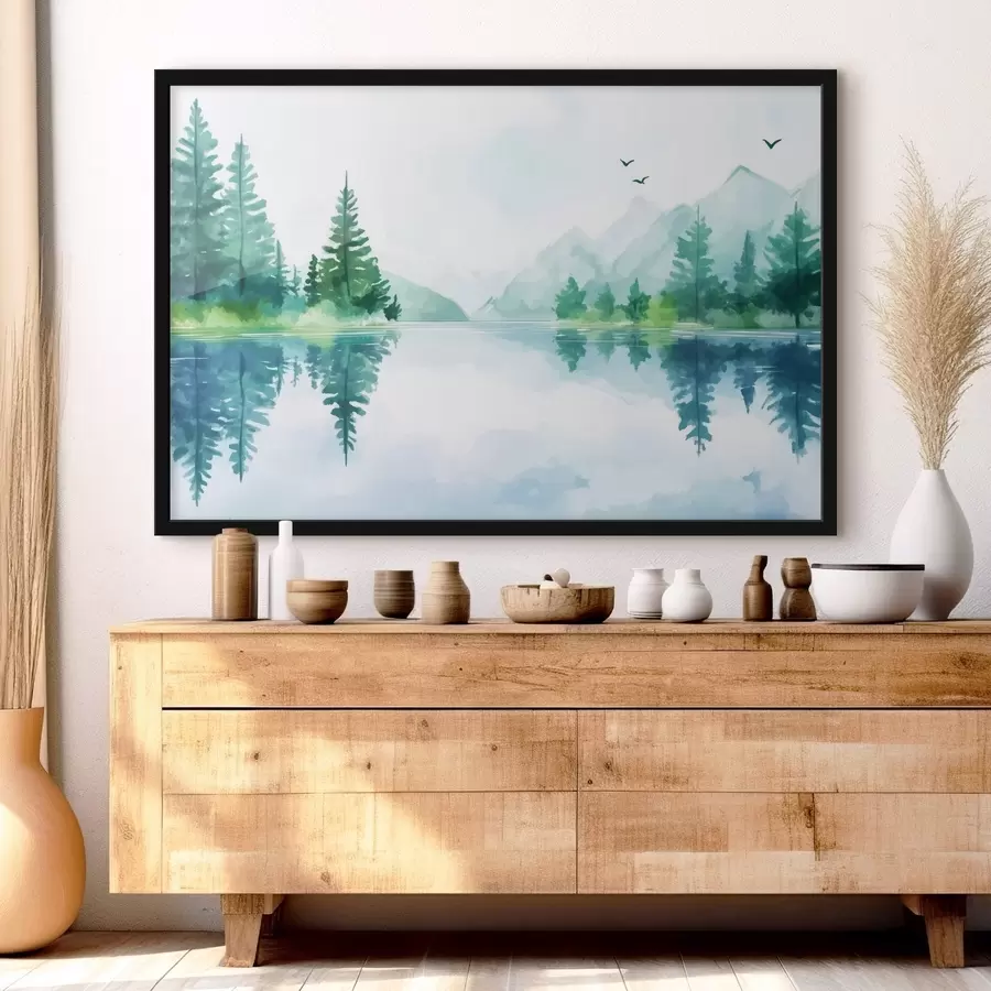 carta da parati Lago vicino alla montagna in stile acquerello nr. f43922