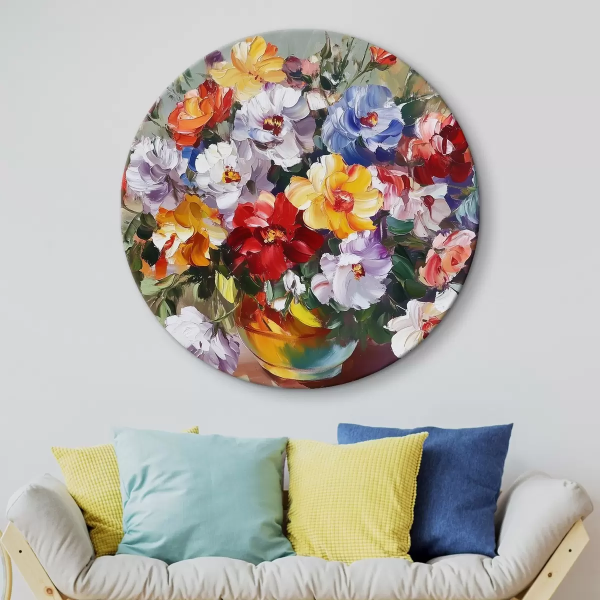 Quadri rotondi Fiori multicolori in un vaso in stile pittura ad olio r43909