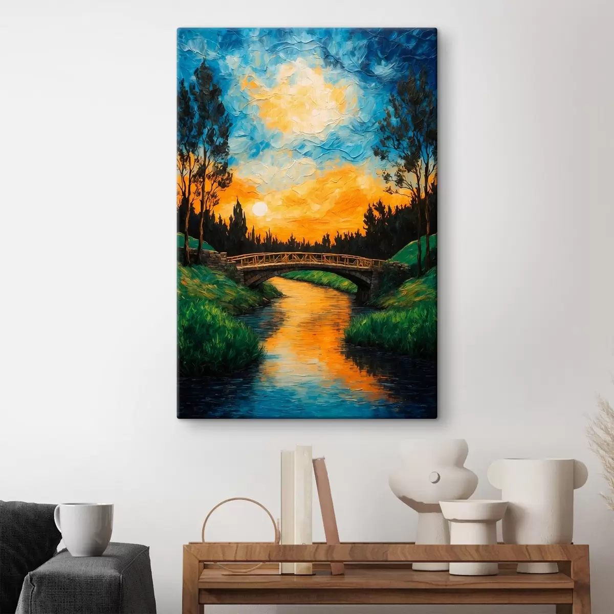 carta da parati Ponte nella foresta in stile pittura acrilica nr. s43868