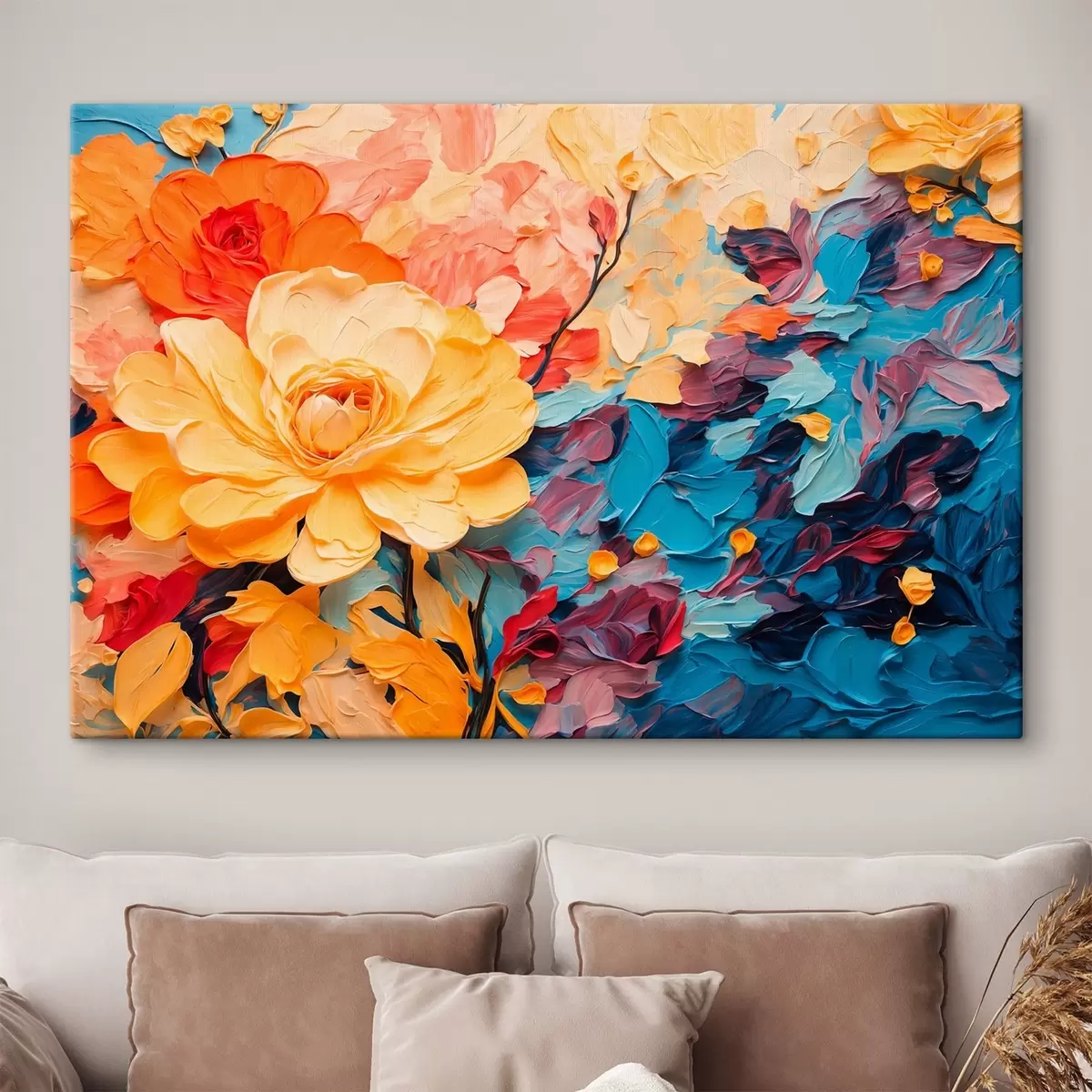 carta da parati Fiori su sfondo astratto in stile pittura ad olio nr. s43442