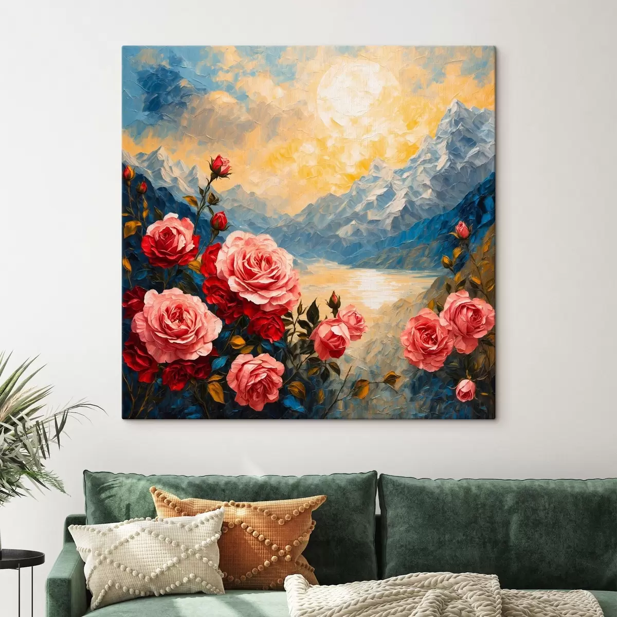 carta da parati Rose su sfondo di montagna in stile pittura ad olio nr. s43457
