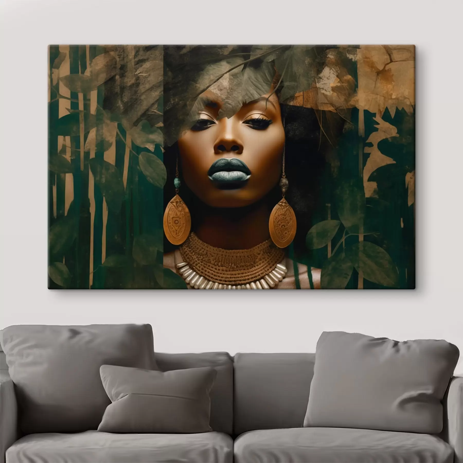 carta da parati Volto di ragazza su sfondo astratto di foresta nr. s43466