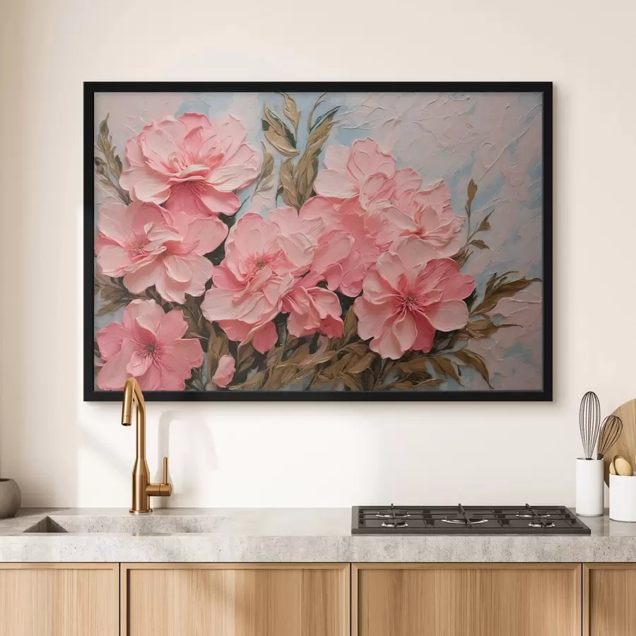 carta da parati Fiori e foglie rosa in stile pittura ad olio nr. f43453