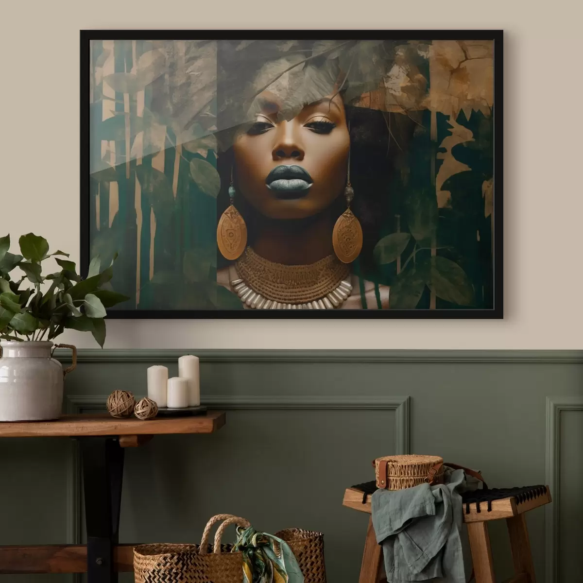 Poster Volto di ragazza su sfondo astratto di foresta f43466