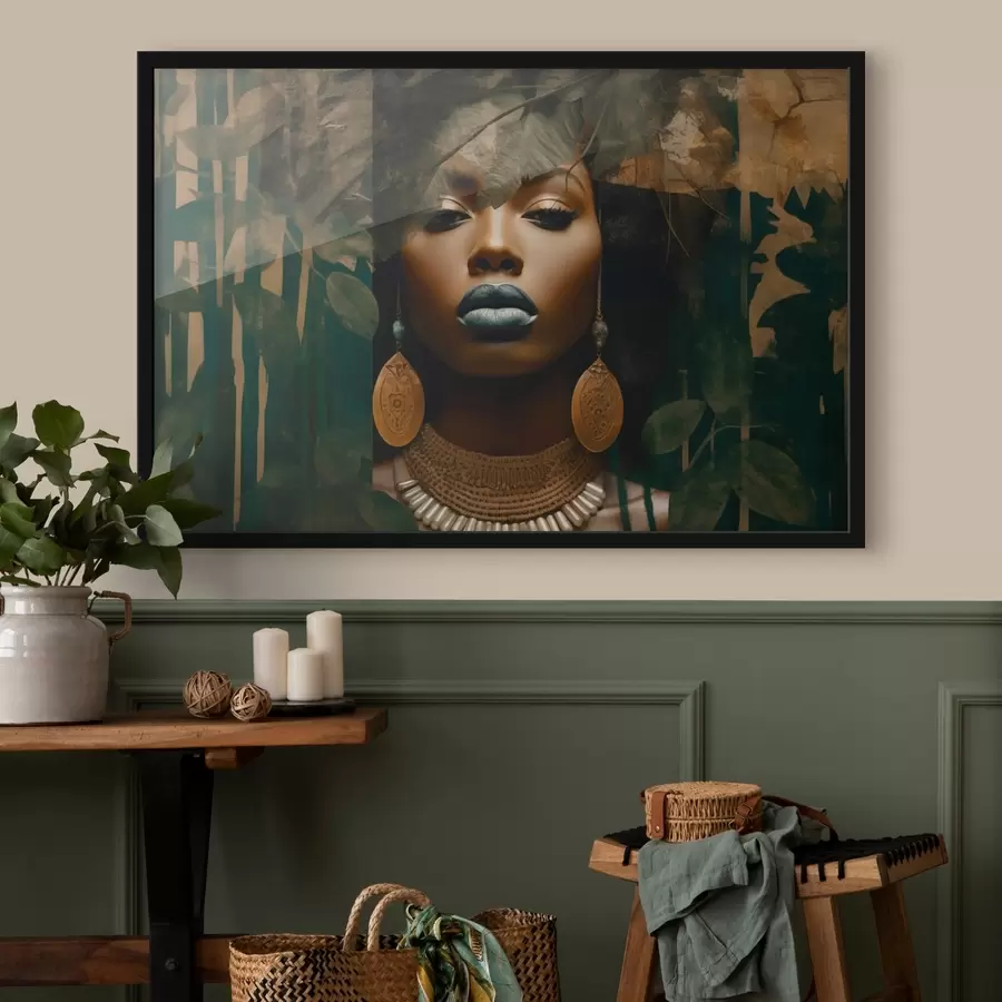 carta da parati Volto di ragazza su sfondo astratto di foresta nr. f43466